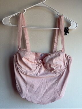 GARAGE Blush Pink Bustier Corset Crop Top Medium Bow Y2K Coquette